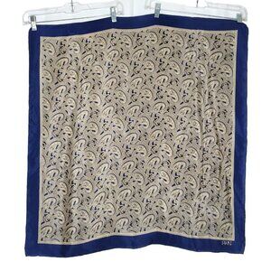 Vintage Club Echo Silk Paisley Scarf Square Navy Blue Tan Black Rolled Edges